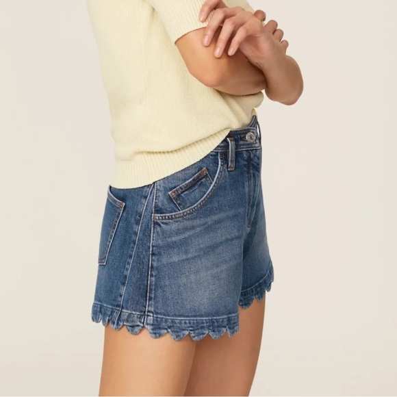 Maje Scalloped Trim Denim Shorts - Picture 3 of 11